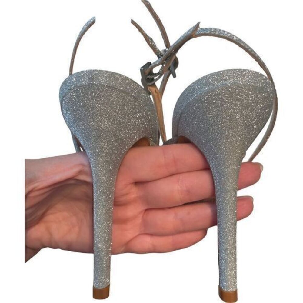 New Schutz Strappy Silver Fine Glitter Heels Sandals NWOB‎ Size 39/9 - Picture 9 of 16